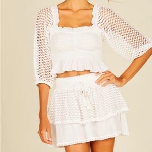 White eyelet skirt and top set